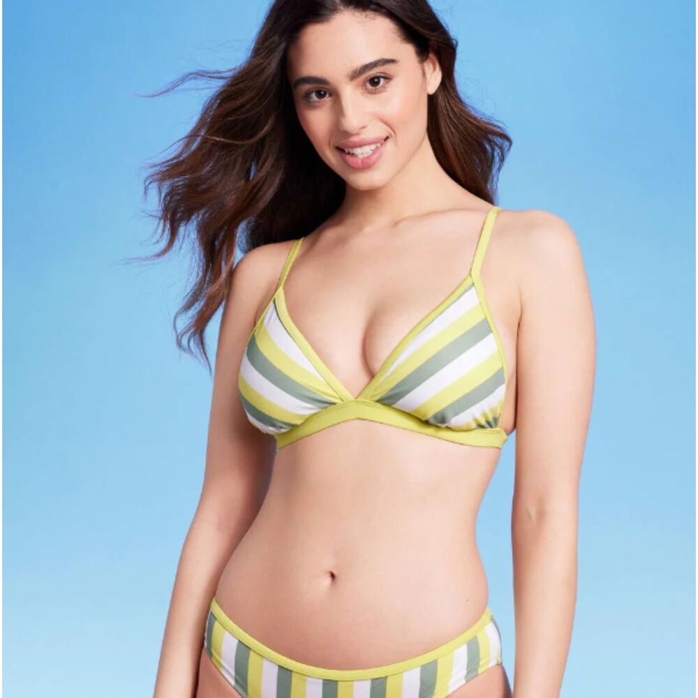 Kona Sol NWOT Women's Size M Triangle Bikini Top Yellow Green White Target Gift